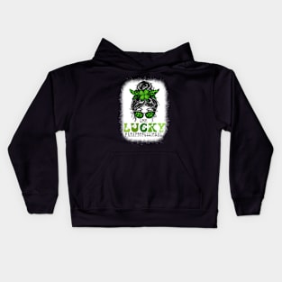 One Lucky Para Bleached St Patrick's Day Messy Bun Kids Hoodie